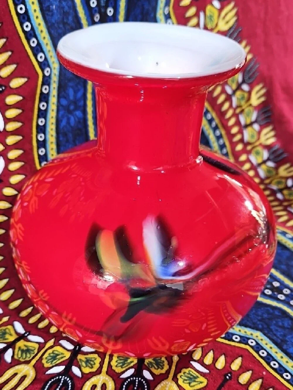 MCM Holmegaard Style Red Cased Art Glass Vase Carnaby Era